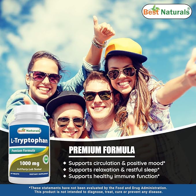 Best Naturals L-Tryptophan 1000 mg 60 Tablets (60 Count (Pack of 3))