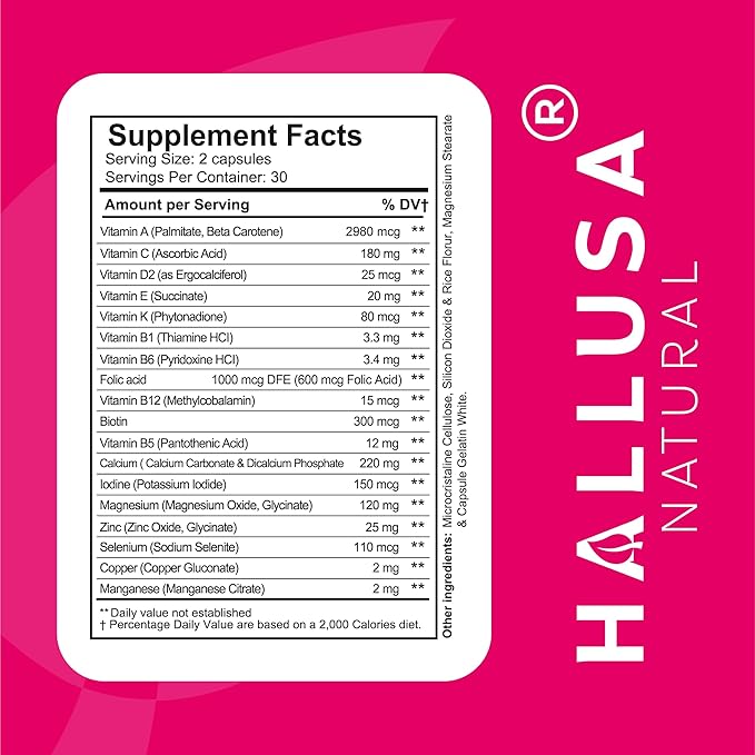 HALLMULTIVIT Women - Multivitamin for Women, Hair Skin and Nails Vitamins (Vitamin D, C, D3, B12, E & More), Biotin, Iron, Folate, Calcium, Magnesium & Zinc