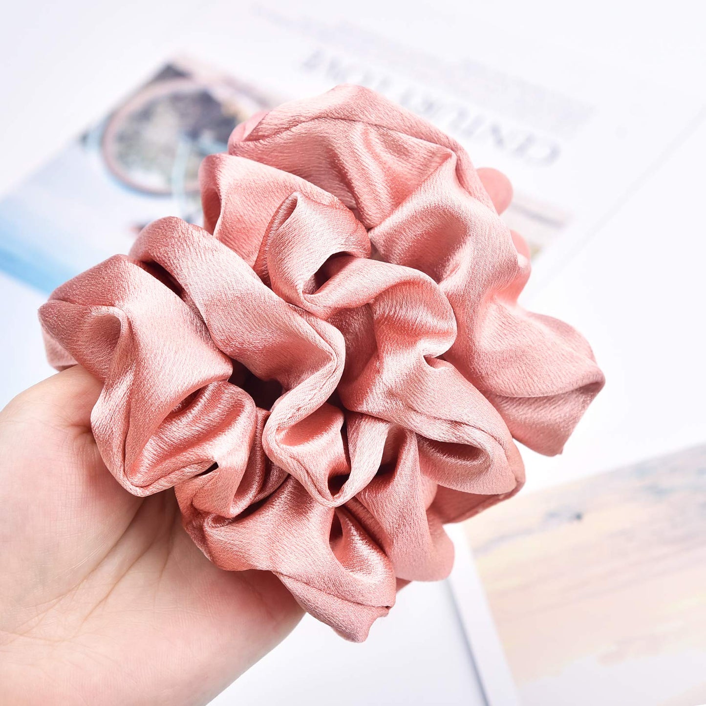 CEELGON Satin Silk Bridesmaid Scrunchies for Hair Big Scrunchies Satin Hair Ties Hair Scrunchie 10 Pack (Rose Gold)