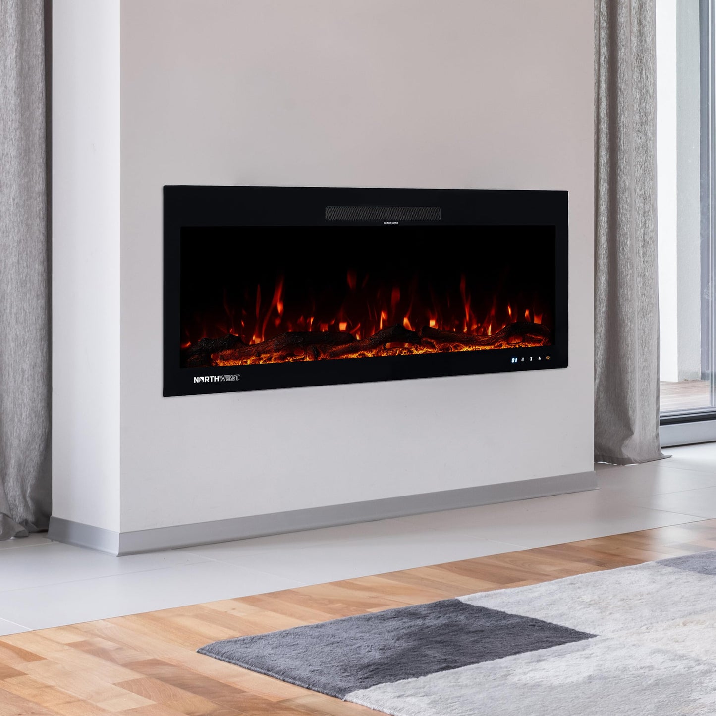 Northwest Electric Fireplace - 42 Inch Wall Mounted Fireplace with Fire Crackling Sounds and Remote to Adjust LED Flames, Timer, Heat, and More