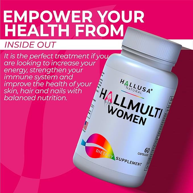 HALLMULTIVIT Women - Multivitamin for Women, Hair Skin and Nails Vitamins (Vitamin D, C, D3, B12, E & More), Biotin, Iron, Folate, Calcium, Magnesium & Zinc