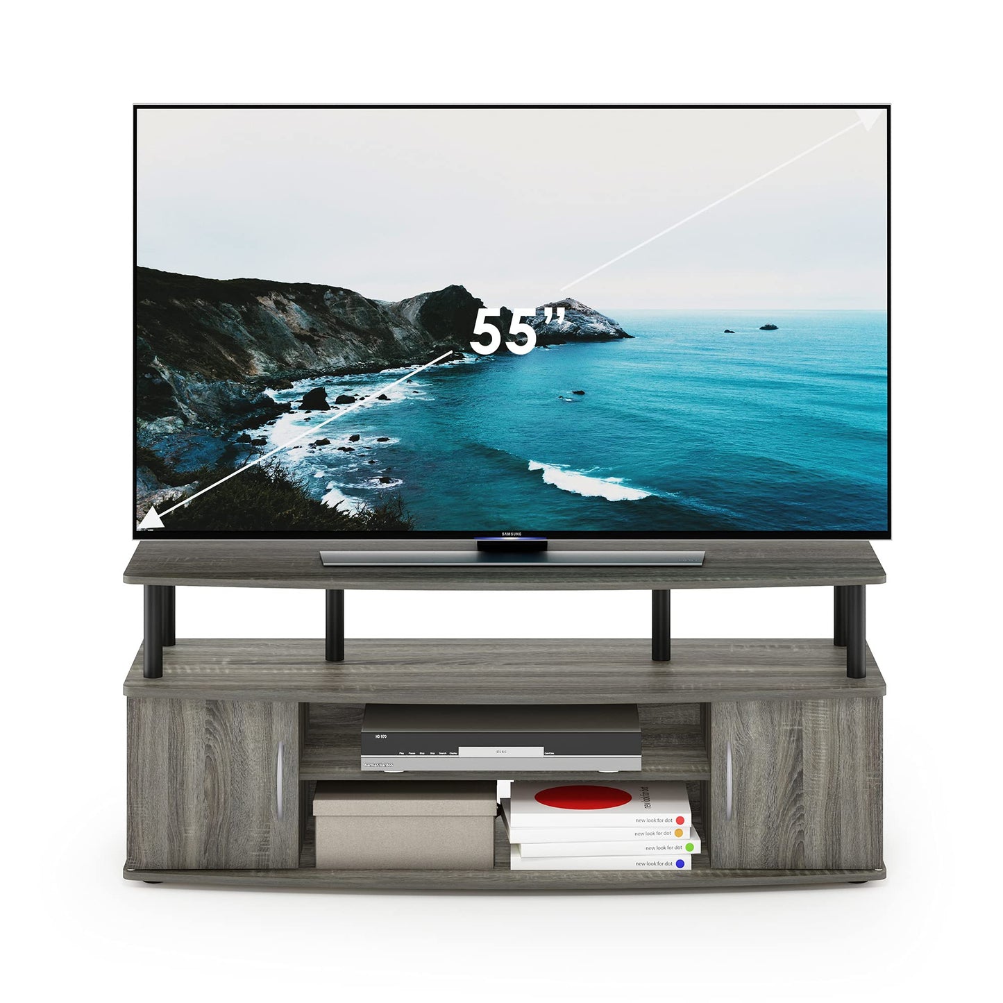 Furinno JAYA Large Entertainment Stand for TV Up to 55 Inch, French Oak Grey/Black