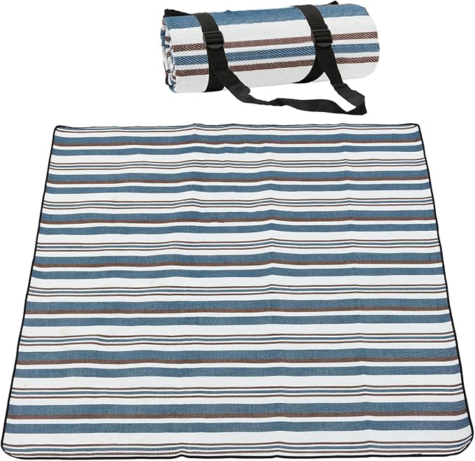 Large Picnic Blanket, 80'' x 80'' Foldable Sandproof Beach Mat with Strap and Bag, Portable Waterproof Outdoor Blanket for Camping Stadium Park Hiking, Gift for Family Friends (Stripe)