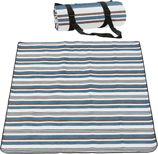 Large Picnic Blanket, 80'' x 80'' Foldable Sandproof Beach Mat with Strap and Bag, Portable Waterproof Outdoor Blanket for Camping Stadium Park Hiking, Gift for Family Friends (Stripe)