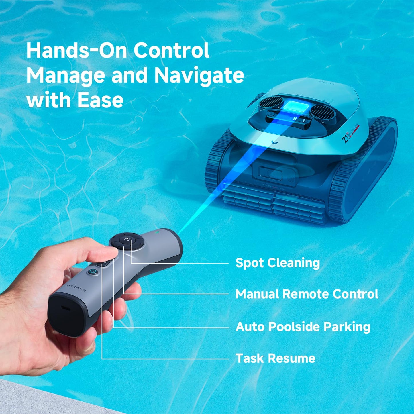 DREAME Z1 Pro Cordless Robotic Pool Cleaner, LiFi Remote Control, 8000 GPH Suction, Waterline Horizontal Cleaning, Auto-Retrieval, Automatic Pool Vacuum for Above & In-Ground Pools, Upgraded Version