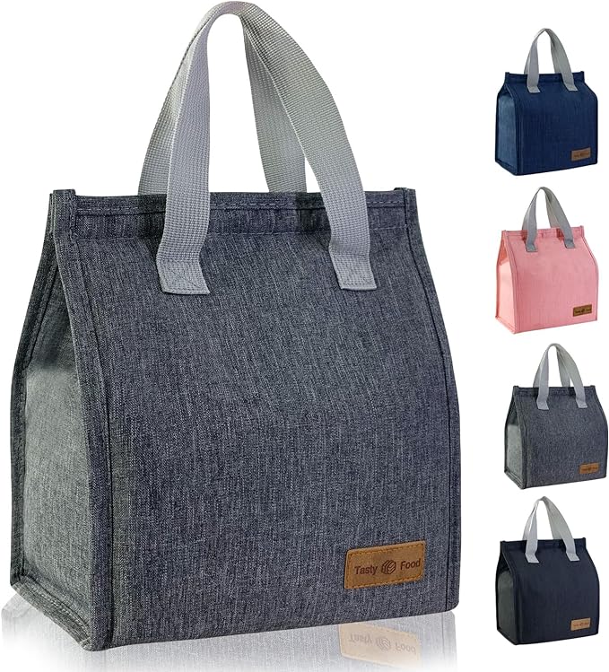 Mziart Minimalist Lunch Bag, Reusable Insulated Lunch Bag for Women Men Lunch Box Container Leakproof Simple Bento Lunch Tote Adults Lunch Cooler Bag for Work Office Picnic or Travel (Grey)