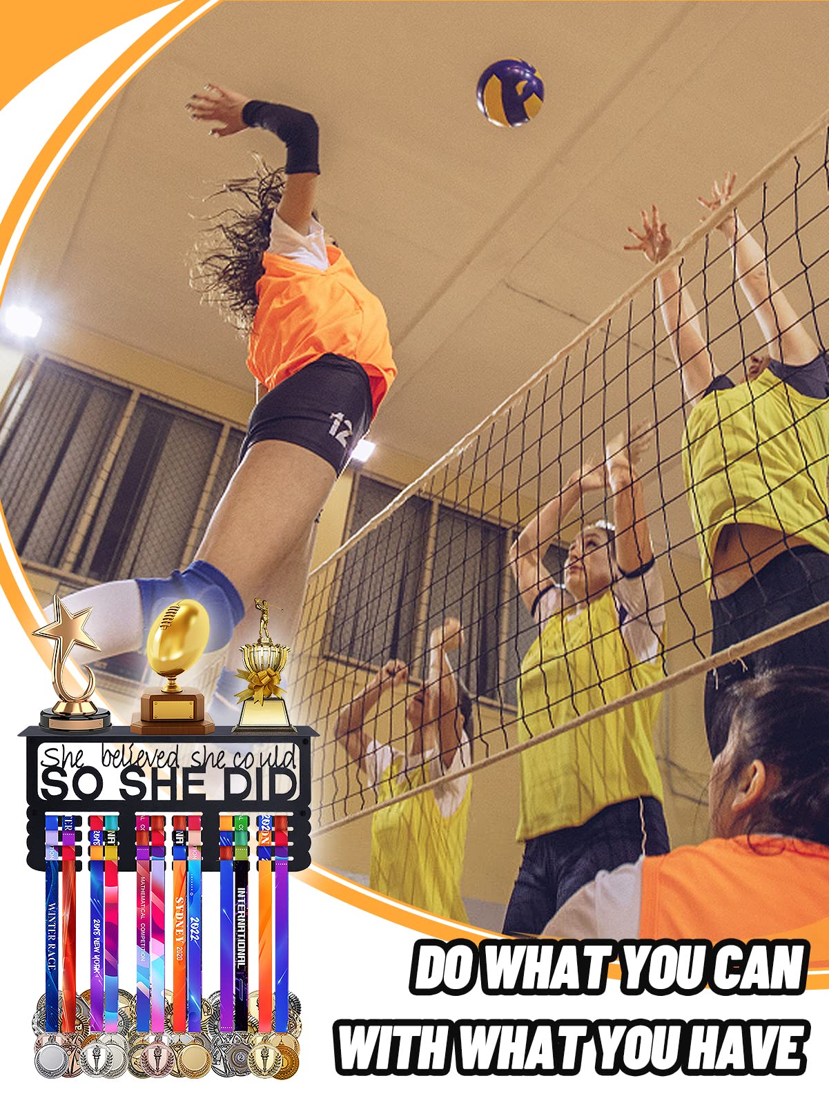 Biggun Metal Trophy and Medal Display Shelf- Easy to Install Medal Hanger Display with Trophy Shelf Medal Holder for Over 70 Running Race Wrestling Medals