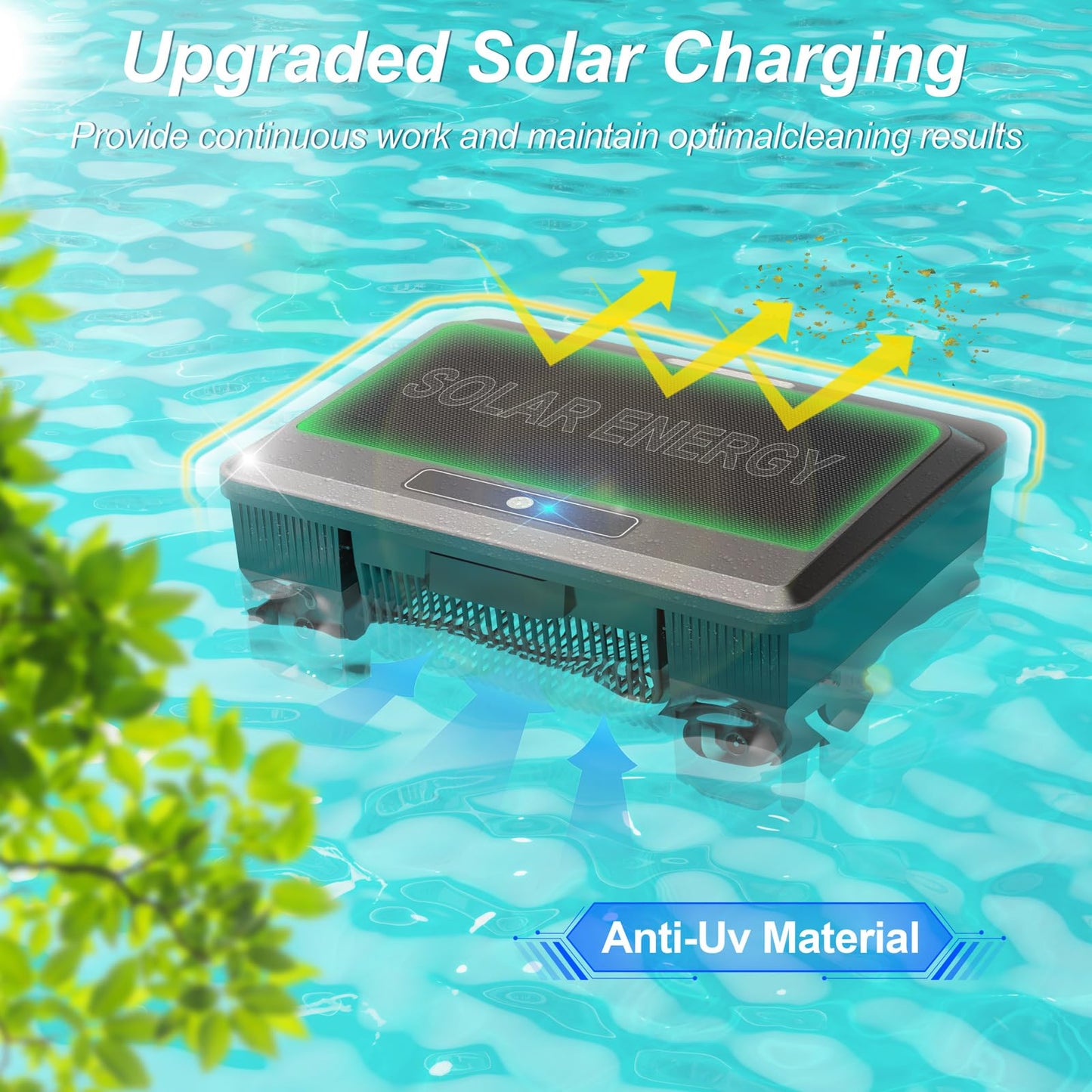 2025 Upgraded Pool Skimmer Robot Solar Powered Robotic Surface Cleaner with Remote Control Dual Charging Options Smart Obstacle Avoidance 12 Hours Continuous Cleaning Ideal for Above Ground Pool Black