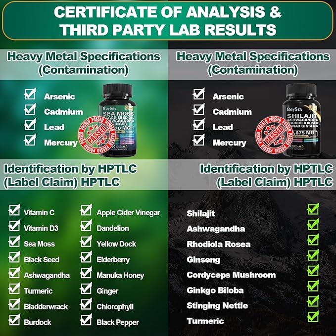 Boysea.Shilajit and Sea Moss Bundle - 90 Count - Sea Moss 7000mg, Black Seed Oil 4000mg, Ashwagandha 2000mg, Ginger & Shilajit 9000mg, Rhodiola Rosea 1000mg, All in 1 Supplements (2 Pack)