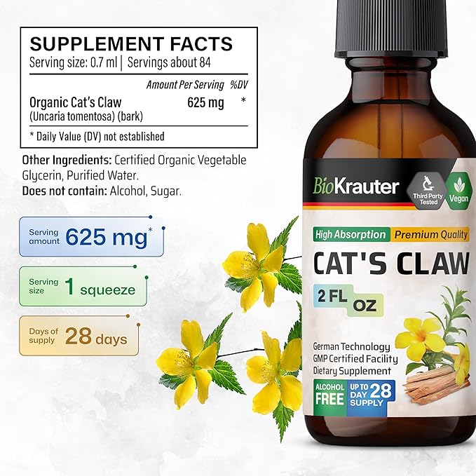 BIO KRAUTER Lemon Balm Tincture 2 Fl. Oz. & Cat's Claw Tincture 2 Fl. Oz.