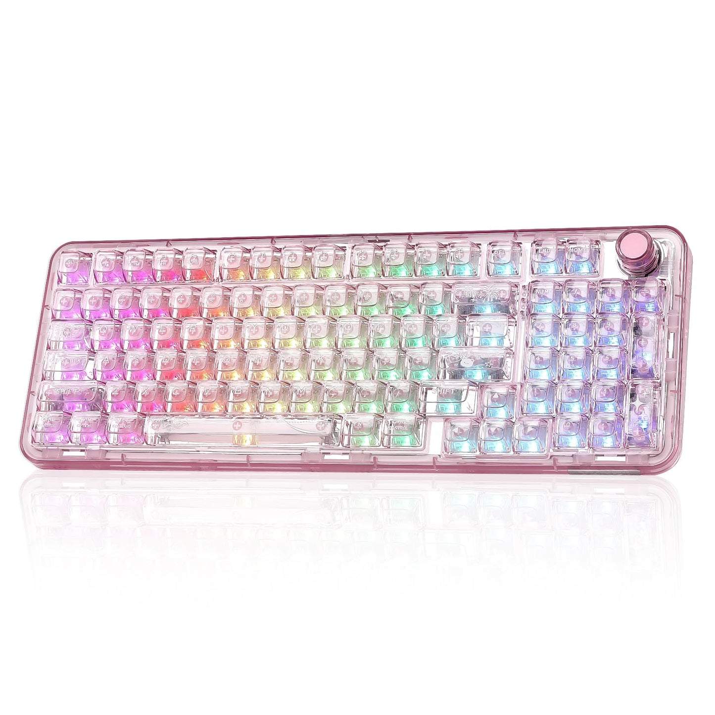 YUNZII X98 QMK/VIA Wireless Mechanical Gaming Keyboard with Knob,Tri-Mode BT5.0/USB-C/2.4GHz Hot Swappable Keyboard,Pre-lubed Switches Gasket Mount RGB Backlit for Wins/Mac (Pink, Snow Switch)