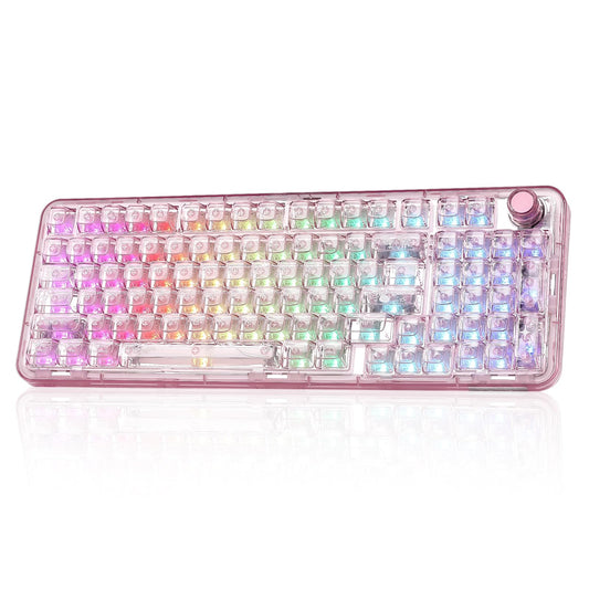 YUNZII X98 QMK/VIA Wireless Mechanical Gaming Keyboard with Knob,Tri-Mode BT5.0/USB-C/2.4GHz Hot Swappable Keyboard,Pre-lubed Switches Gasket Mount RGB Backlit for Wins/Mac (Pink, Snow Switch)