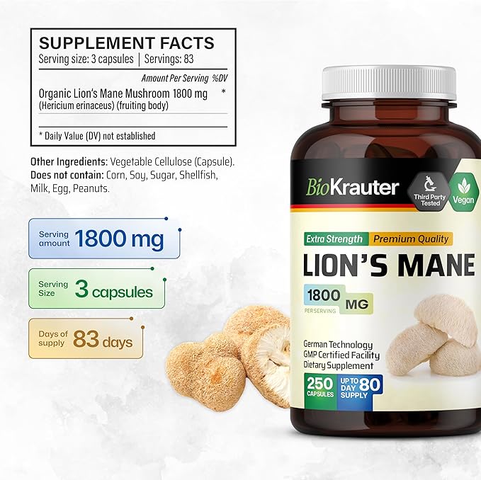 BIO KRAUTER Lion’s Mane 250 Capsules & Dan Shen 100 Capsules