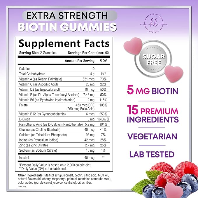Hair Vitamins Gummy with Biotin 5000 mcg, Sugar-Free Hair Growth Support with Vitamins E & C, Non-GMO, Thicker, Stronger & Beautiful Hair, Skin & Nails, Hair Vitamin for Women & Men - 120 Gummies
