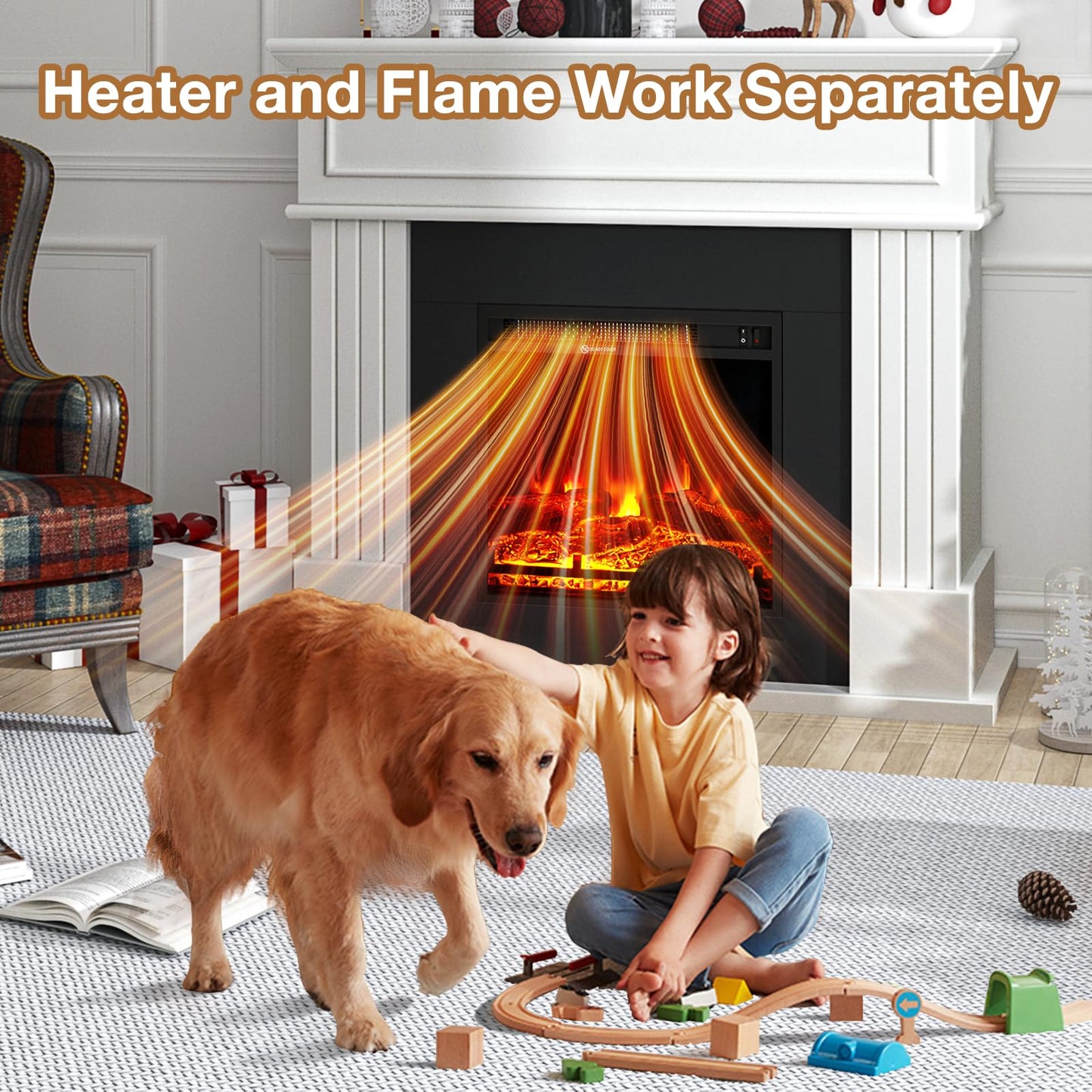 oneinmil Electric Fireplace with Mantel, Fireplace TV Stand with 18’’ Electric Fireplace Heater, 3D Realistic Flame, Freestanding Fireplace for Living Room, Bedroom, White