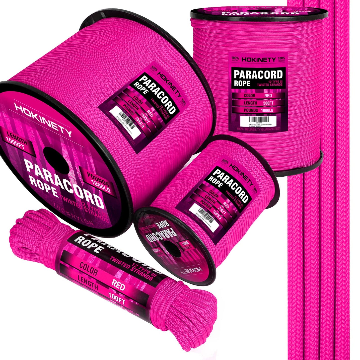 1000Ib Paracord Rope - 100ft / 200ft / 500ft / 1000ft 4mm,12 Strand Parachute Spool Cord,para Cord Lanyard for Camping,Hammock,Clothsline,Hiking,Fishing,Survival braceletand Survival