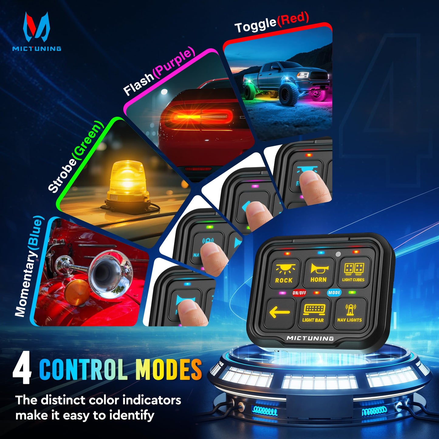 MICTUNING Ultra 6 Gang Switch Panel, IP67 Waterproof, Toggle Momentary Pulsed RGB Dimmable Multifunction Switch Panel, Universal Circuit Control Relay System Switch Box for Car Boat, 2 Years Warranty