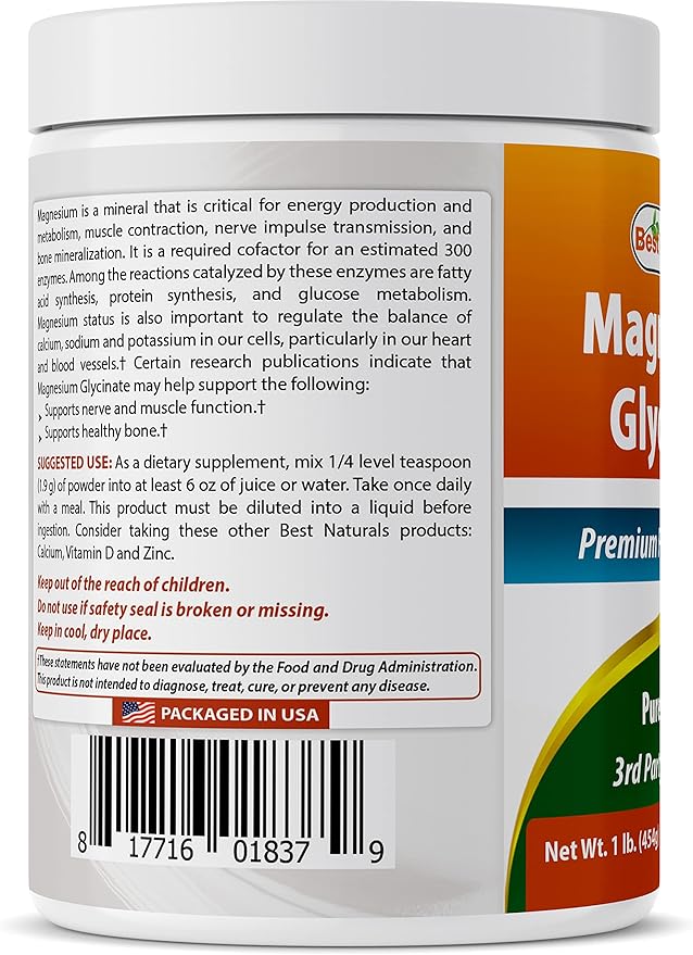 Best Naturals Magnesium Glycinate Powder - 1 Pound (1 LB (Pack of 2))