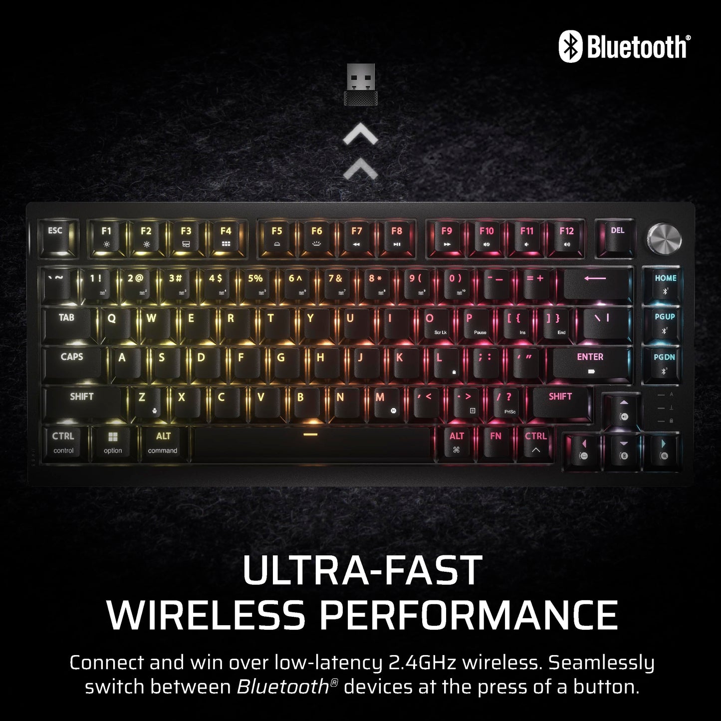 Corsair K65 Plus Wireless 75% RGB Hot-Swappable Mechanical Gaming Keyboard – Pre-Lubricated MLX Fusion Tactile Switches – Dual-Layer Sound Dampening – PBT Keycaps – QWERTY NA – Black