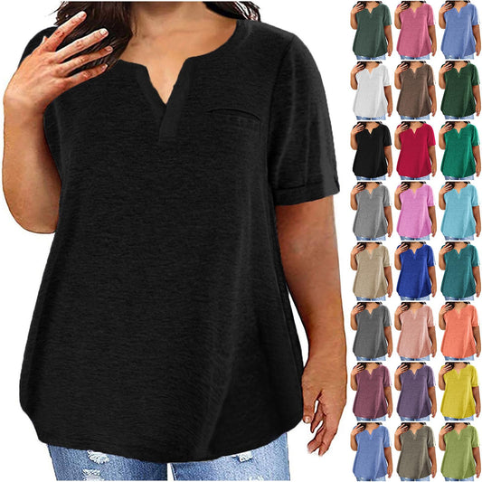 Black of Friday Deals 2024 Plus Size Tops for Women Summer Short Sleeve T Shirts Sexy V Neck Comfy T-Shirts Tunic Casual Loose Soft Tee Shirt