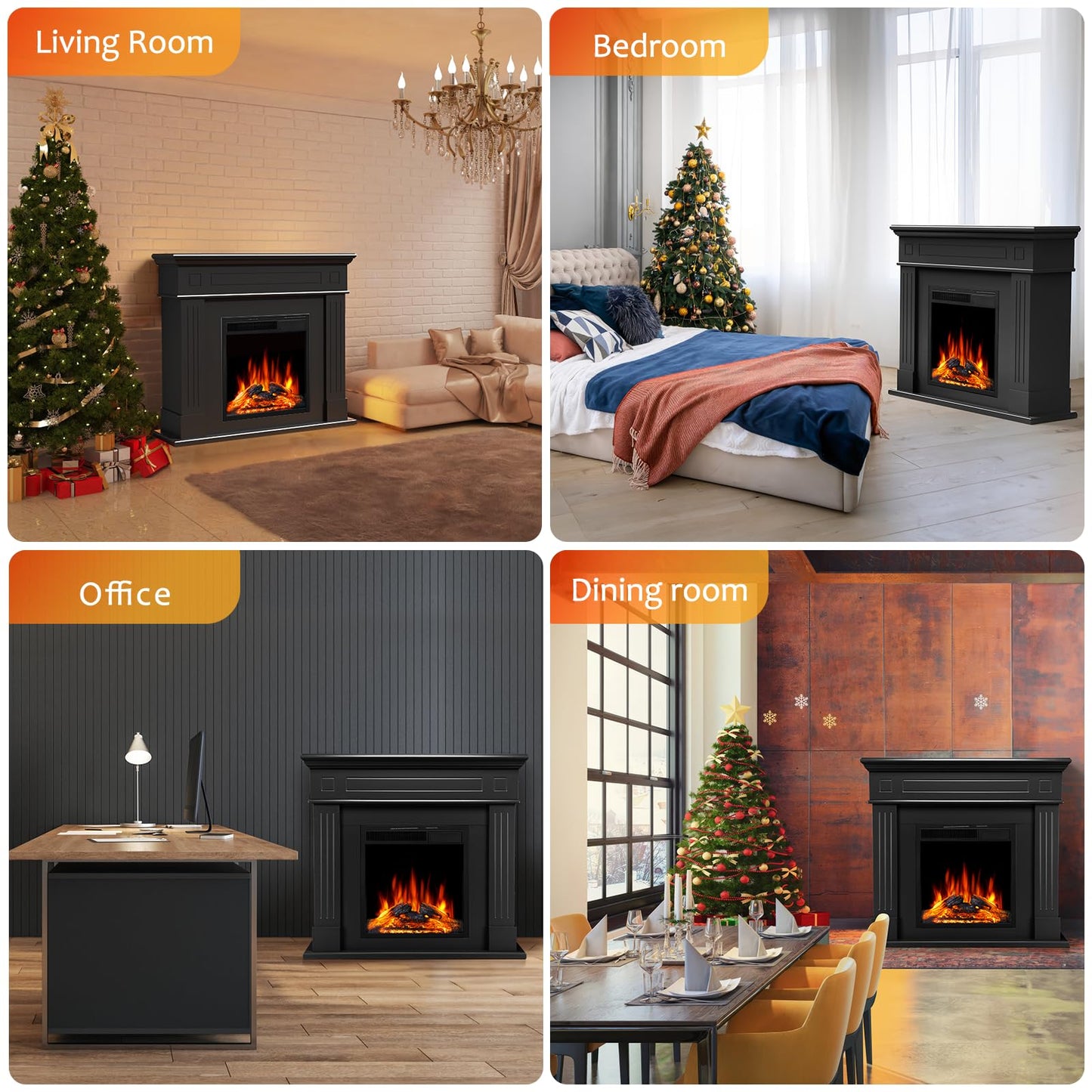 43 Inch Electric Fireplace with Mantel Wooden Surround Firebox TV Stand,FreeStanding Electric Fireplace Heater Entertainment Center,Adjustable Led Flame,750W-1500W,Black