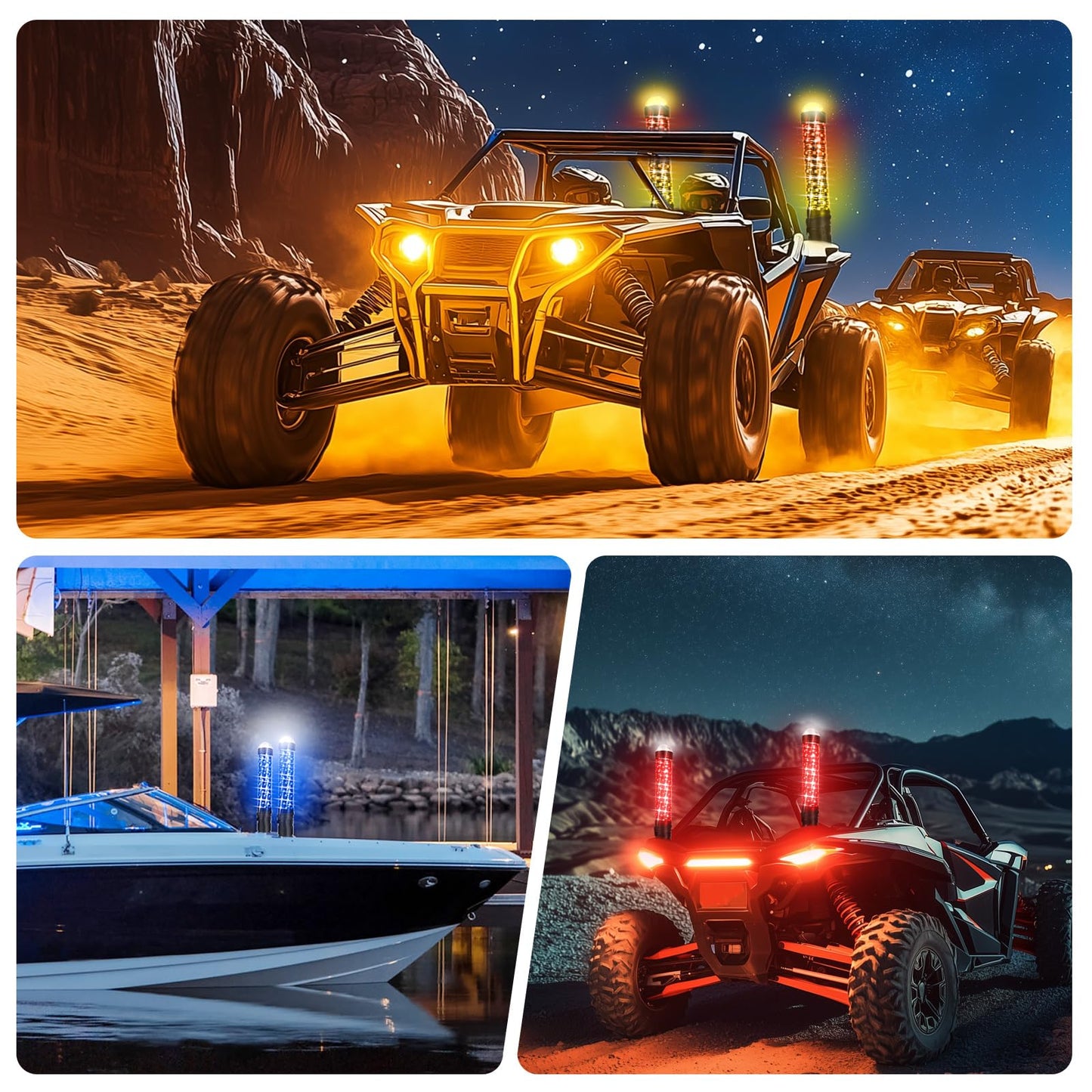 DEERMOTO 2PCS 1FT Fat Whip Light with Warning Light Spiral RGB LED Whip Lights with APP&Remote Control,Chasing Lighted Antenna Whips for UTV ATV Can-Am X3 RZR Can-Am Polaris Buggy Jeep Offroad (1ft)