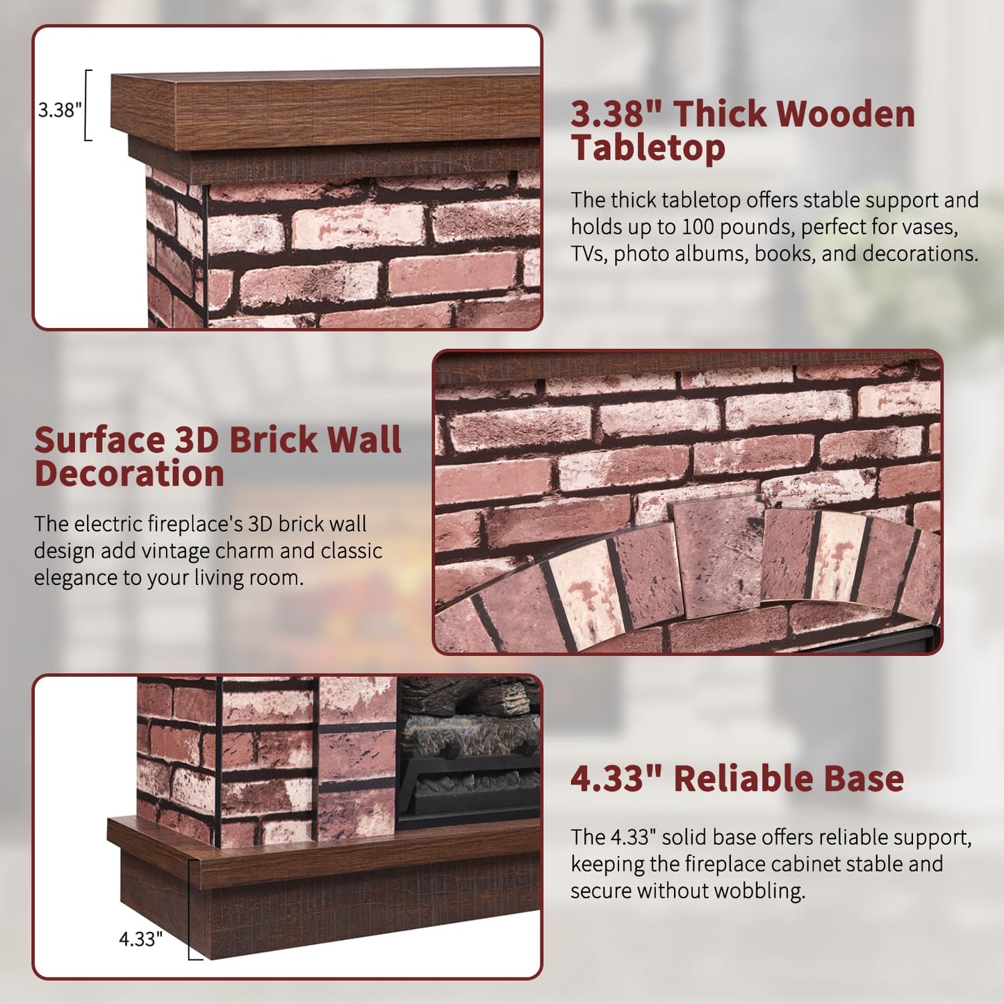 IFGET 42" Electric Fireplace with Mantel, Farmhouse Fireplace TV Stand w/23'' Freestanding Electric Fireplace Heater, Remote Control, Adjustable 3D Realistic Flame Level for Living Room, Light Brown