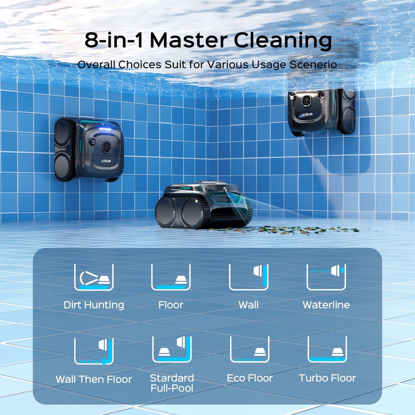 2025 Pro WYBOT C2V AI Camera Cordless Pool Vacuum Robot for Inground&Above Pools, 8 Mode Robotic Pool Cleaner, Utra-fine Filtration, Powerful Suction, Wall Climbing, Waterline Cleaning, Black