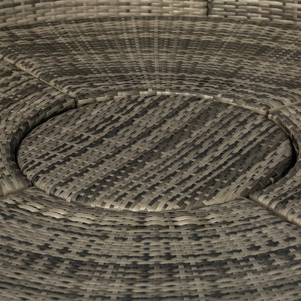 GVN Outdoor Daybed Set, Outdoor Bed Loveseat Set,4-Piece Round Convertible Daybed, Outdoor PE Rattan Patio Wicker Sofa Set with 2 Chairs, Table, 3 Pillows, Dark Gray