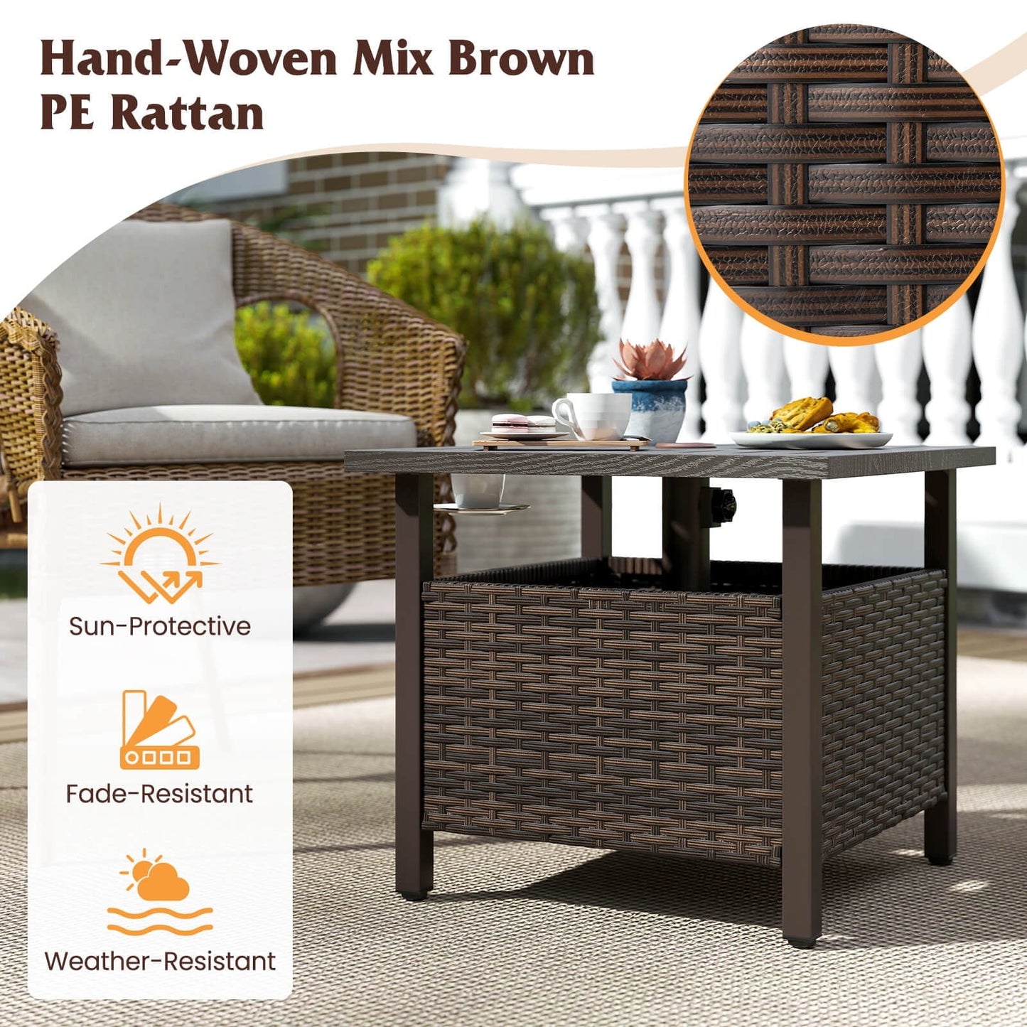 Costway Outdoor Side Table with 1.93" Umbrella Hole Zinc-iron Alloy Tabletop for Poolside