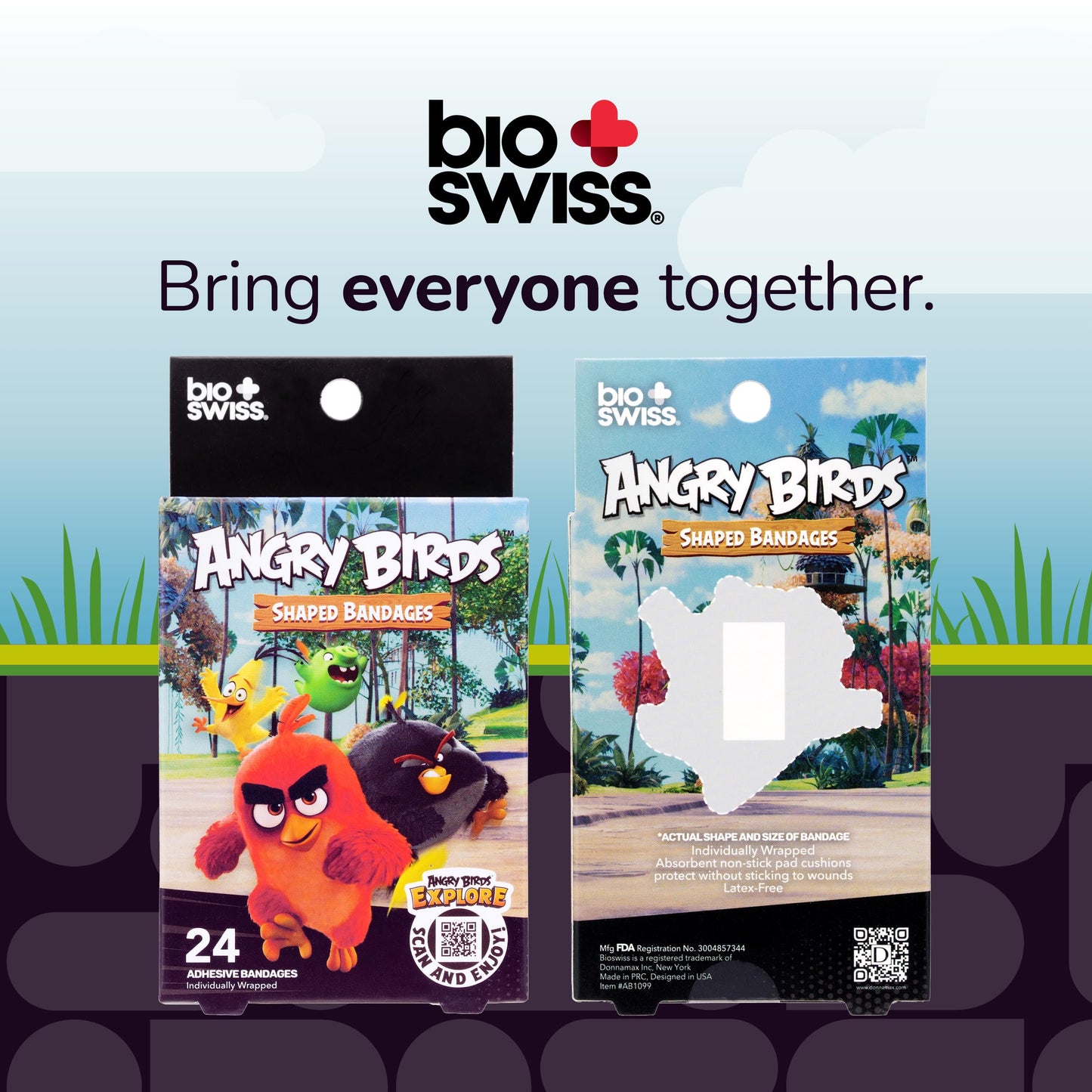 BioSwiss Bandages, Angry Birds Movie Shaped Self Adhesive Bandage, Latex Free Sterile Wound Care, Fun First Aid Kit Supplies for Kids and Adults, 24 Count