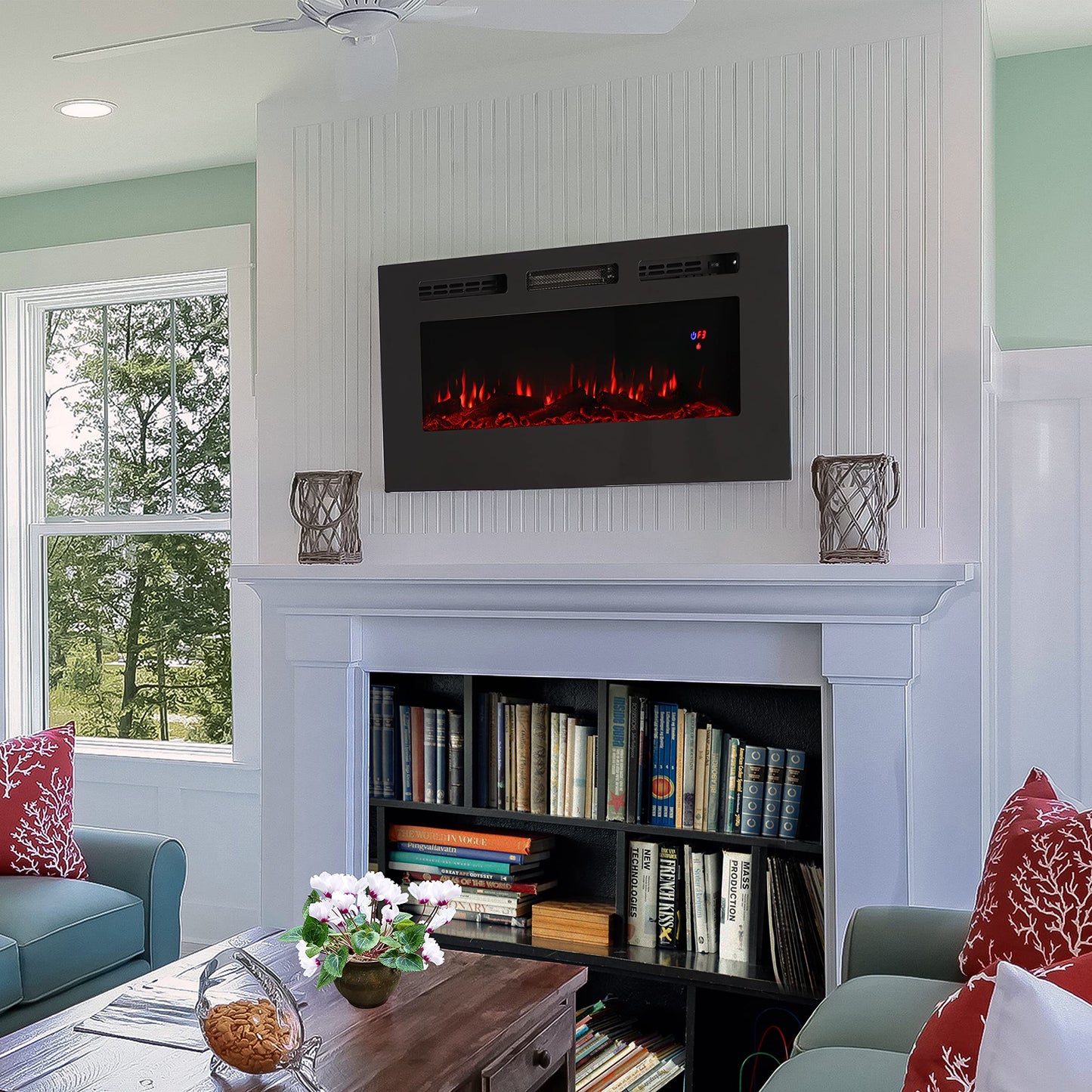 Sunnydaze Black Indoor Electric Fireplace Insert - Wall-Mounted Electric Fireplace Heater with 3 Flame Colors - 40-Inch