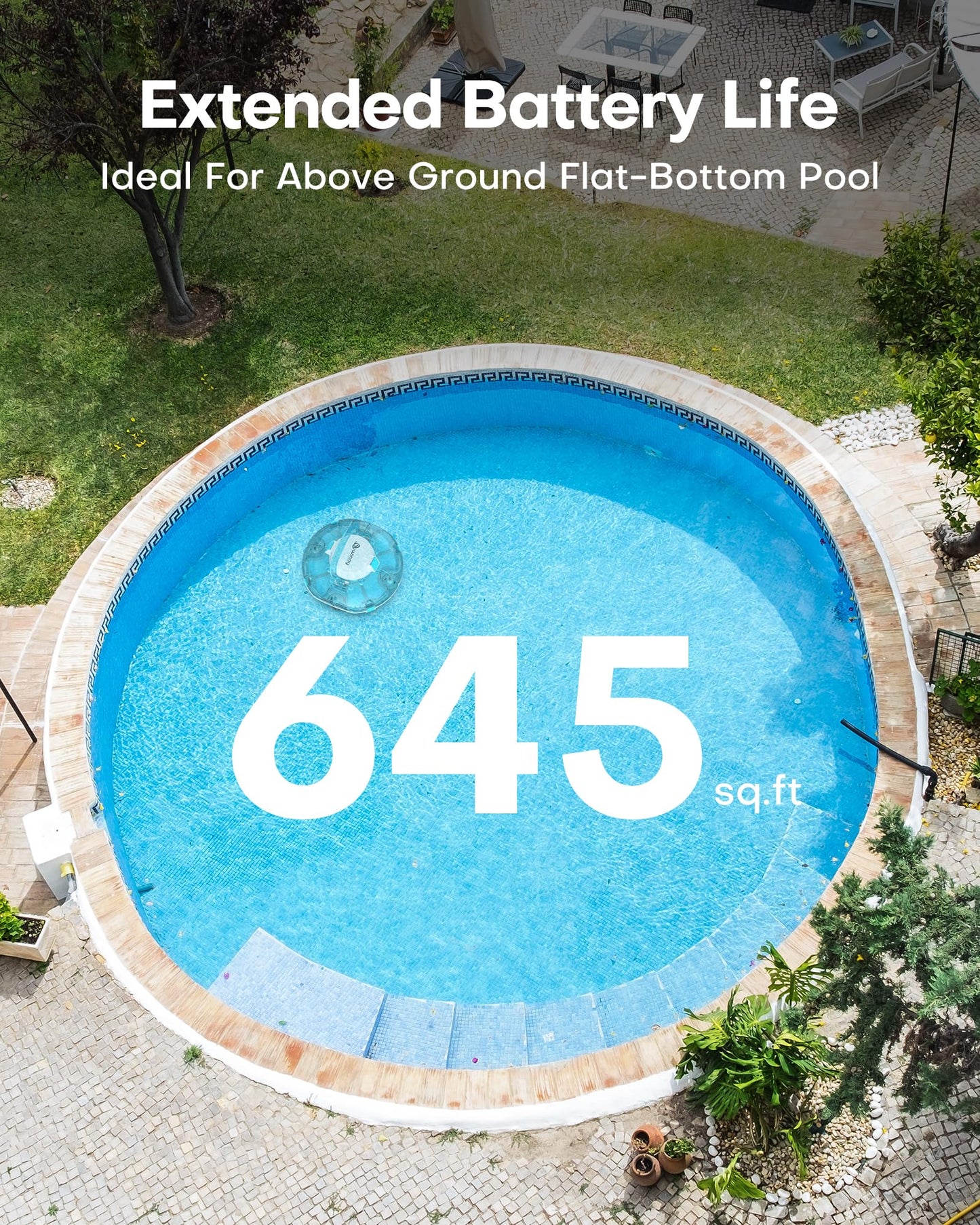 (2025 Upgrade) Cordless Robotic Pool Cleaner, Lasts 75 Min, Automatic Vacuum for Above-Ground Pools up to 645 Sq.ft,Portable, Self-Parking,Transparent Blue