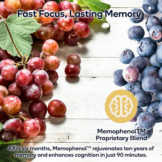 Focus - Premium Cognitive Enhancement Supplement with Natural Nootropics - Memophenol, Bacopa, & DMAE - 60 Veggie Capsules (Focus)