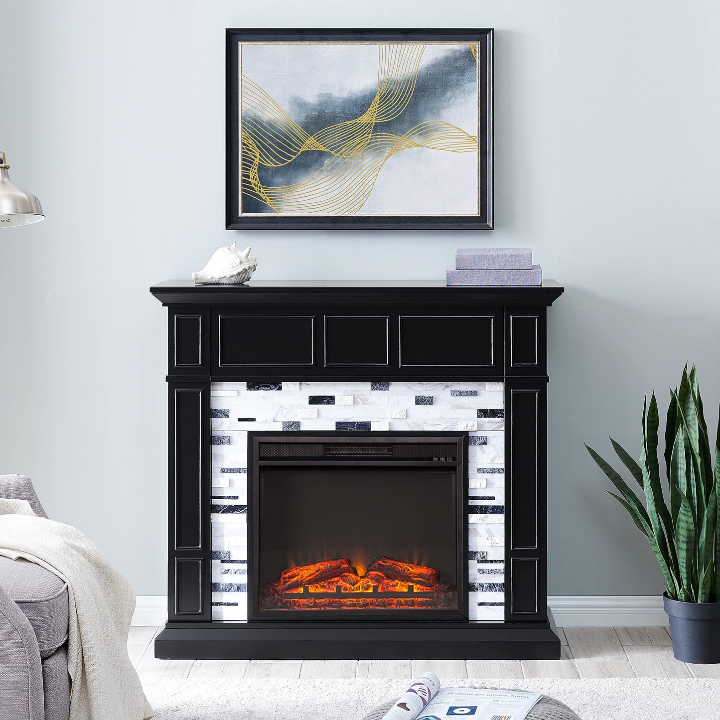 SEI Furniture Drovling Marble Electric Fireplace, Black