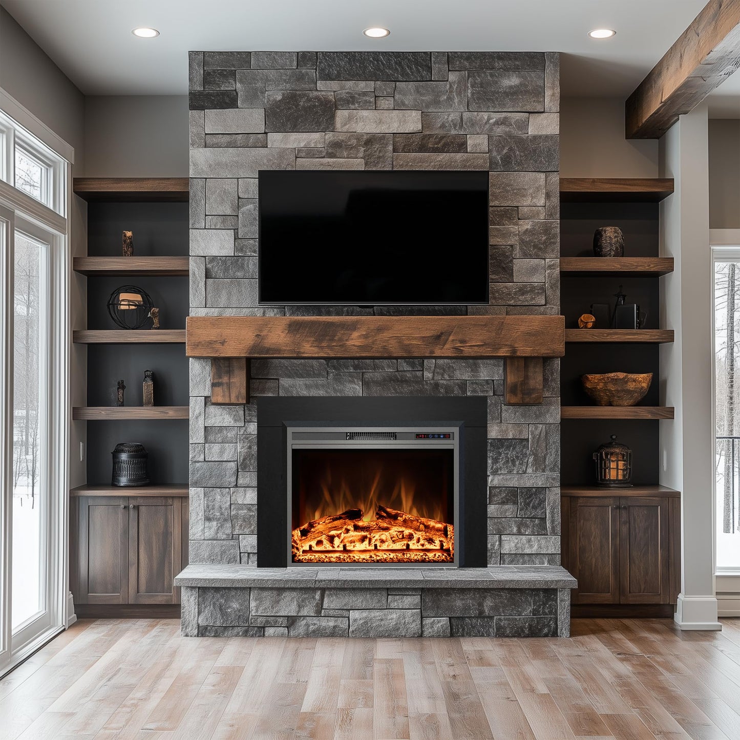 Kentsky 42" W x 30" H Electric Fireplace Insert with Metal Trim Kit, Fireplace Heater with Adjustable Flames, 1-9 Hour Timer, Remote & Touch Screen, 750W/1500W