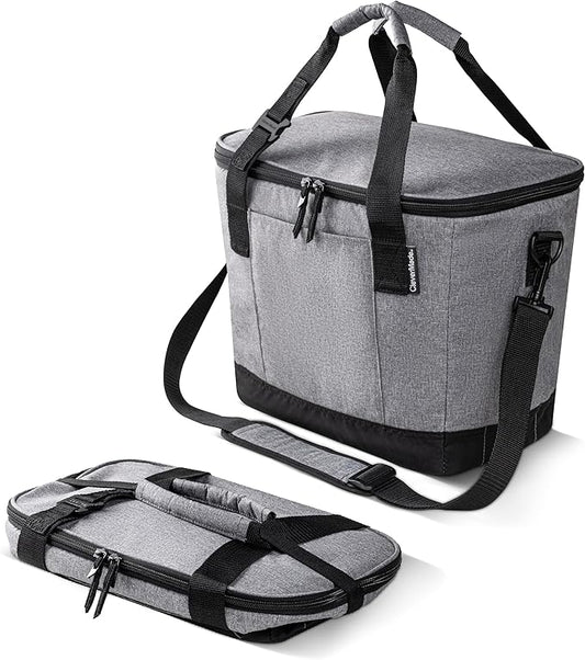 CleverMade Collapsible Cooler Bag 30 Can Beach & Travel Car Cooler, Folding Soft Cooler, Shoulder Strap, Bottle Opener, Great Car Coolers for Travel, Cleans Easy Leak Proof - Gray/Black Gray/Midnight