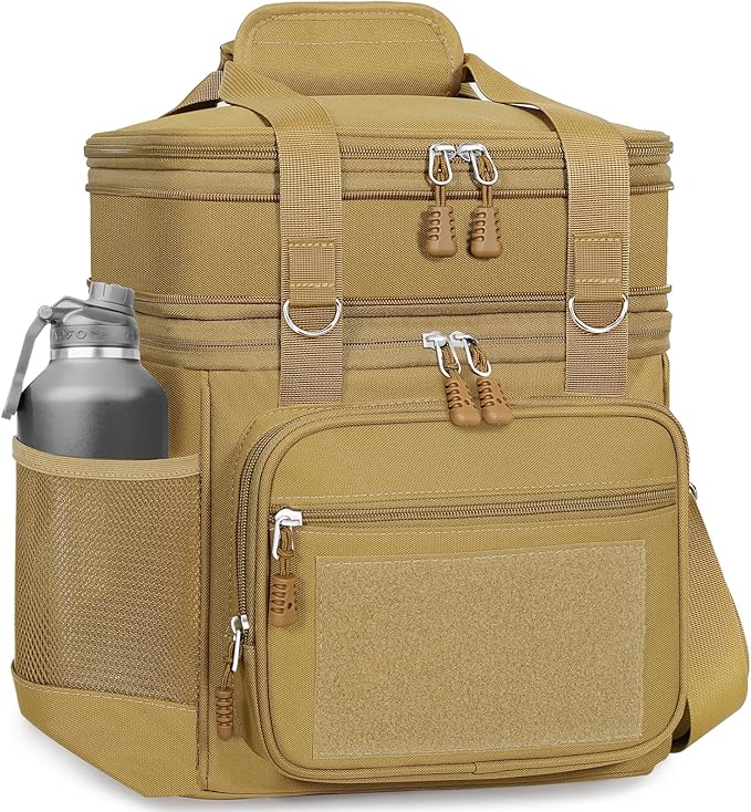 Double Deck Insulated Lunch Box, Expandable Large Lunch Bag Leakproof Cooler Bag Lunch Pail for Men Women Adults Work Shifts Travel Daytrip, Brown