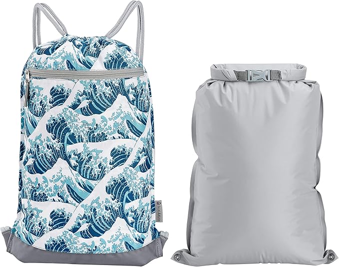Skog Å Kust GymSak | Patented 2-in-1 Drawstring Cinch Bag with Removable Waterproof Dry Bag | Waves