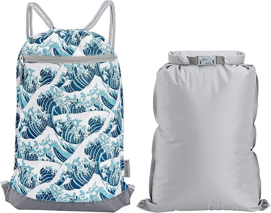 Skog Å Kust GymSak | Patented 2-in-1 Drawstring Cinch Bag with Removable Waterproof Dry Bag | Waves