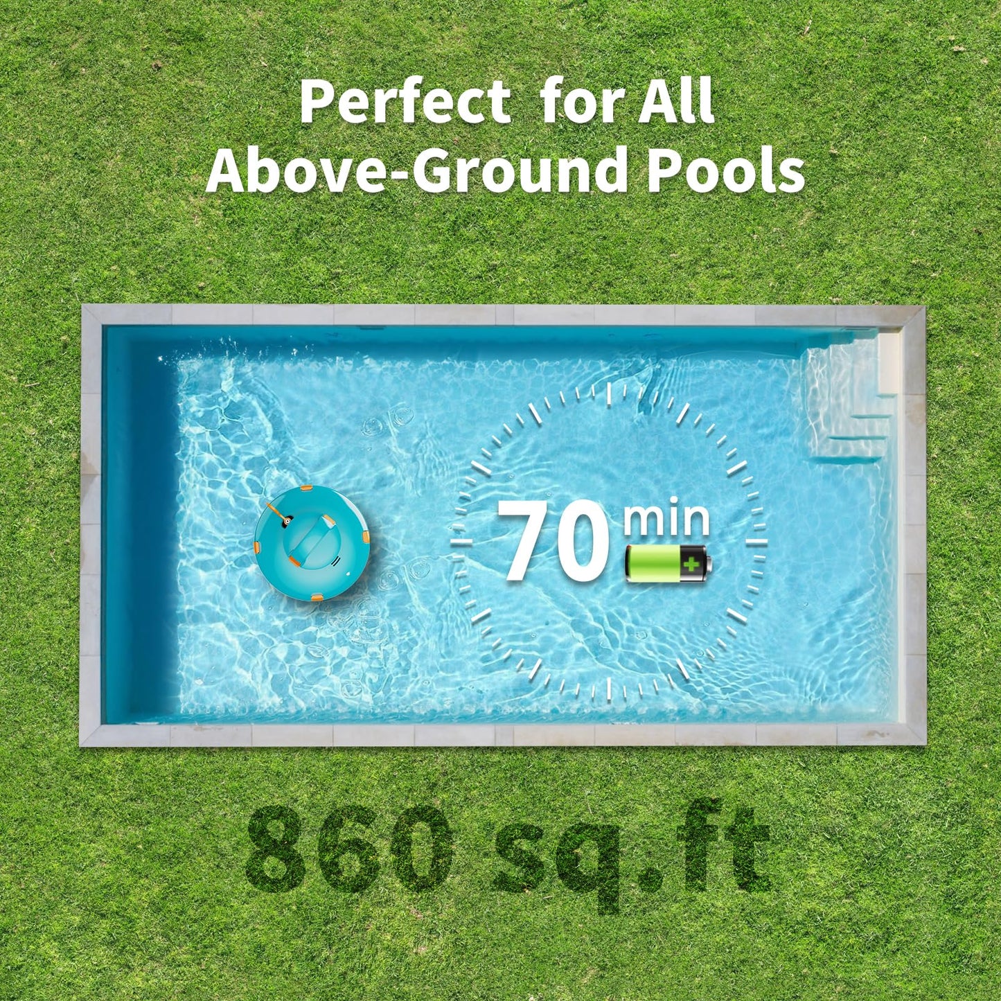 LVKE L1 Cordless Robotic Pool Cleaner, Pool Vacuum for Above Ground Pools with Obstacle-Crossing, 70 Mins Runtime, 40W Powerful Suction, Auto-Parking, Ideal for Flat Pools up to 38 Feet, Orange