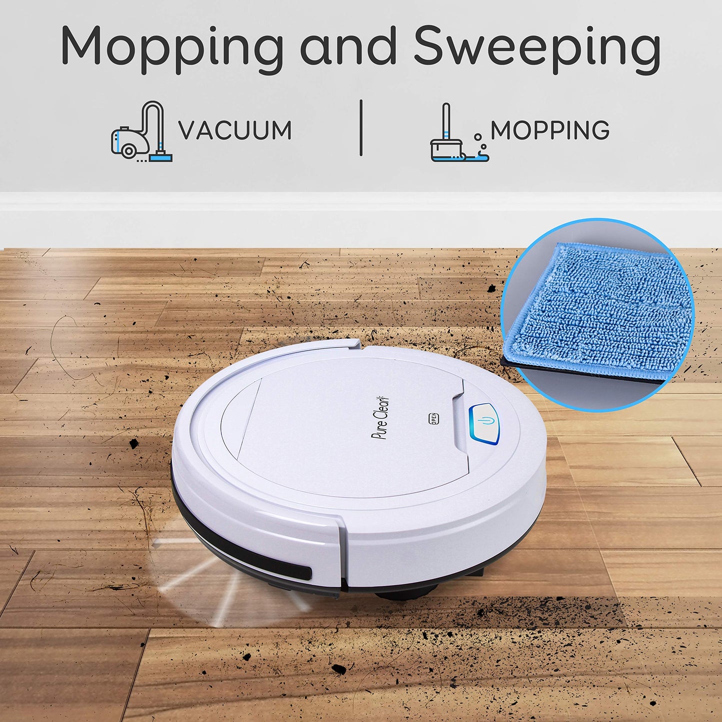 Pure Clean Robot Vacuum Cleaner - Upgraded Lithium Battery 90 Min Run Time - Automatic Bot Self Detects Stairs Pet Hair Allergies Friendly Robotic Home Cleaning for Carpet Hardwood Floor