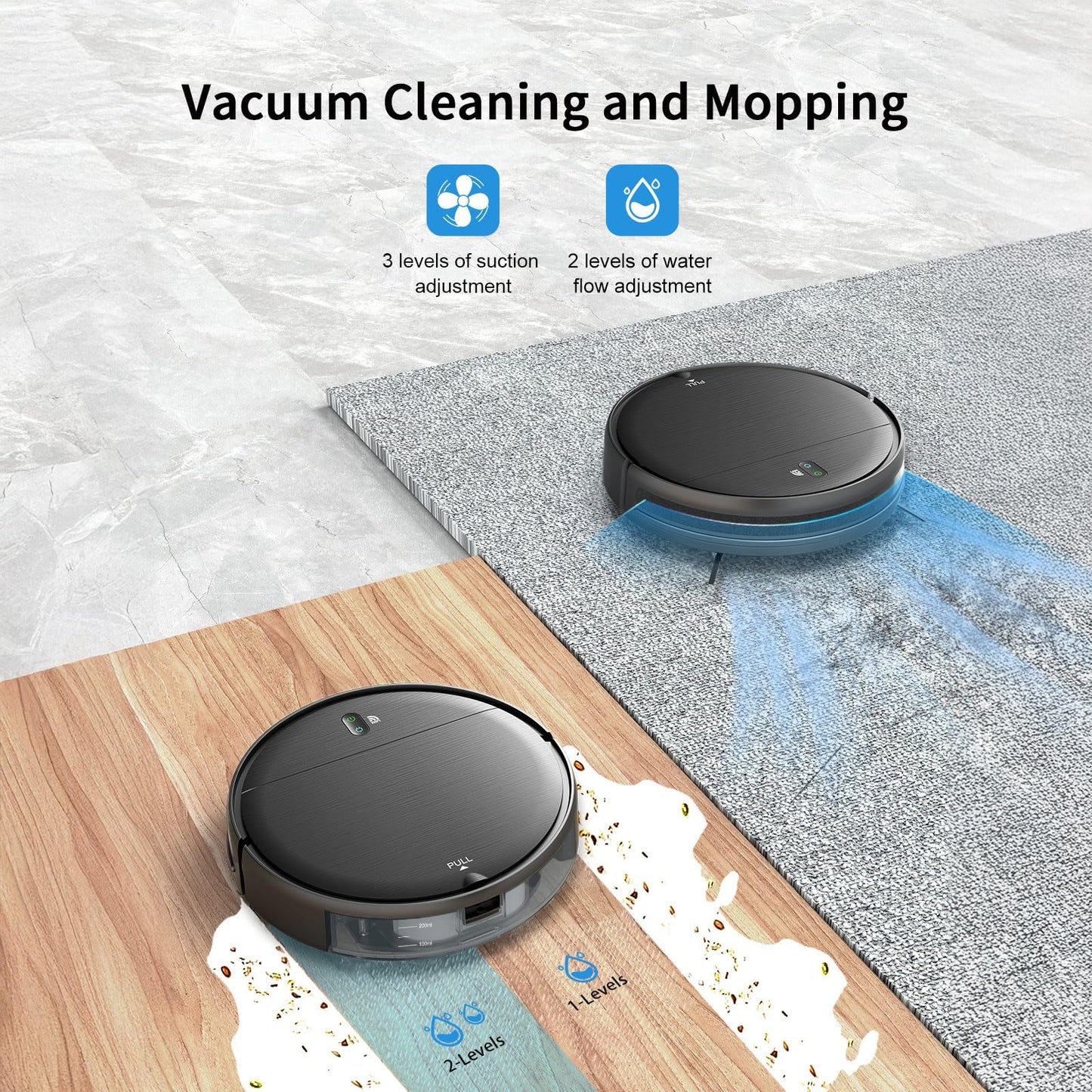 Robot Vacuum and Mop Combo, 2 in 1 Mopping Robot Vacuum Cleaner with Schedule, Wi-Fi/Voice/App, Strong Suction, Easy of Use, Self-Charging Robotic Vacuum, Slim, Ideal for Hard Floor, Pet Hair, Carpet