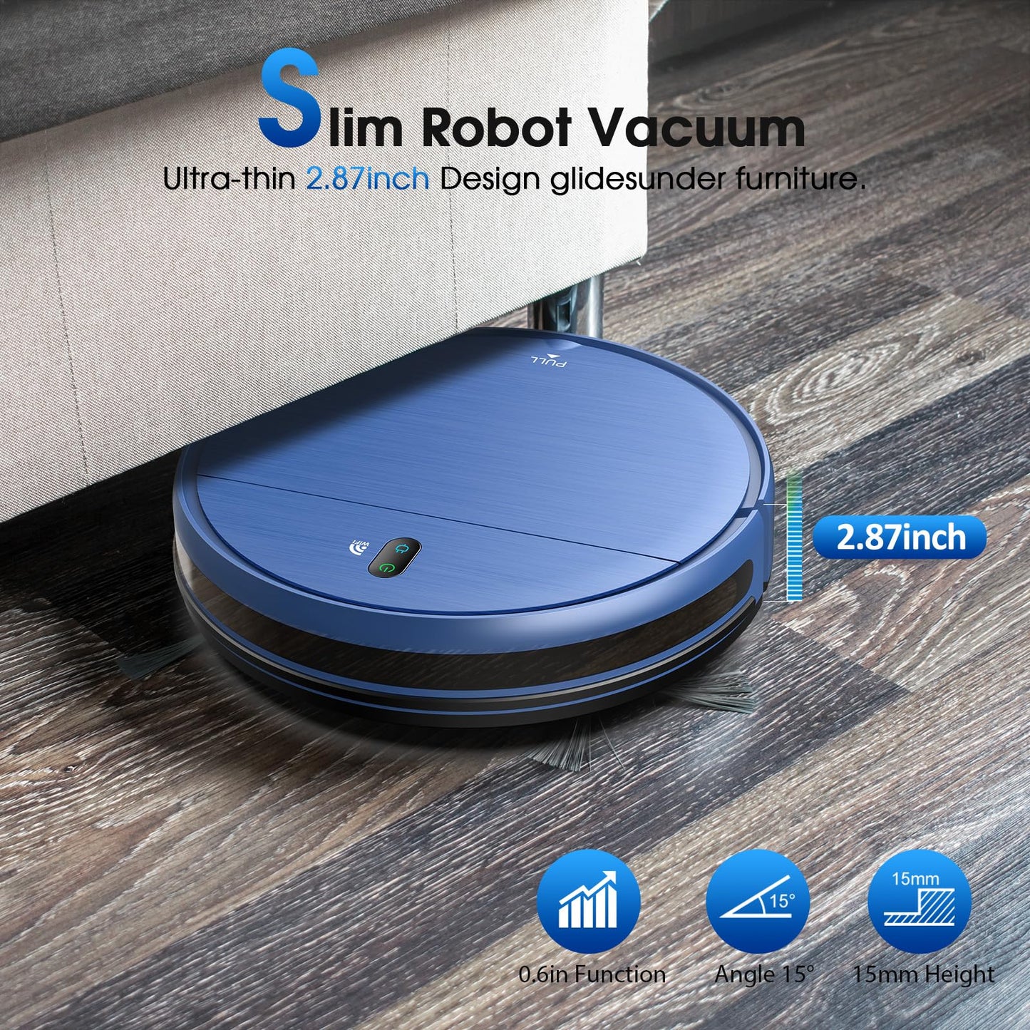 SHELIKI Robot Vacuum and Mop, 2-in-1 Robotic Vacuums Cleaner with Smart Max Strong Suction, WiFi/App/Alexa Voice Control, Obstacle Avoidance, for Pet Hair, Carpets and More - Blue