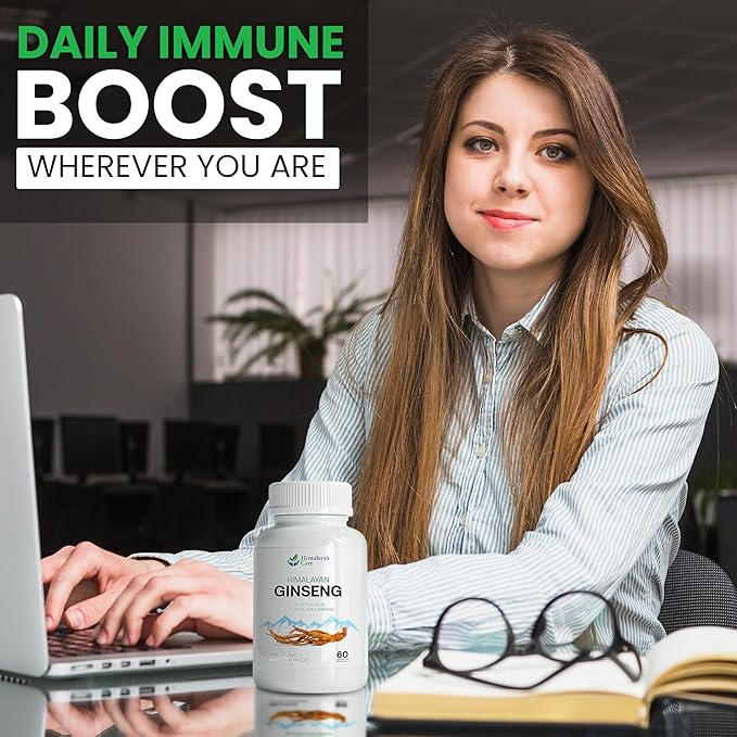 Himalaya's Care Panax Ginseng Supplement 1000mg - 60 Vegan Capsules - Korean Red Ginseng Extract Root Powder Pills for Men and Women - for Natural Energy, Focus, Immune Support, Vitality & Stamina