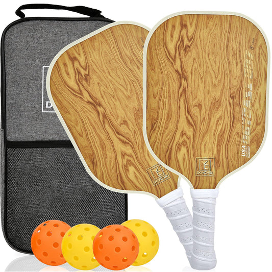13 mm Pickleball Paddles Set of 2, 2024 USAPA Approved, Carbon Fiber Surface (CHS), Polypropylene Honeycomb Core, Anti-Slip Sweat-Absorbing Grip, 4 Pickleball, Portable Carry Bag (Wood Grain)