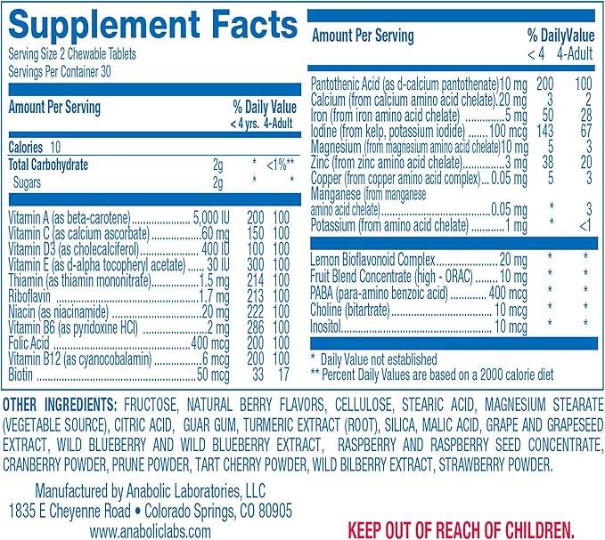 25-in-1 Kids Chewable Multivitamin - Clinically Formulated Kids Multivitamin with Iron Magnesium Vitamins A B Complex C D E Antioxidant Rich Fruit Extracts & More - Made in The USA - 1 Month Supply