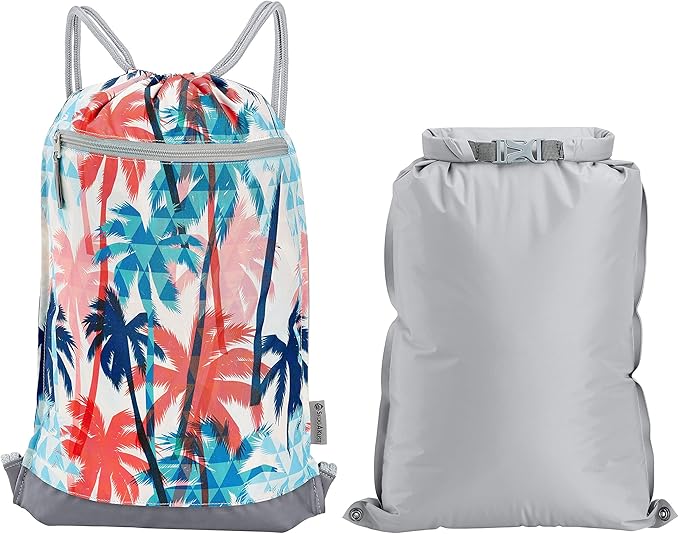 Skog Å Kust GymSak | Patented 2-in-1 Drawstring Cinch Bag with Removable Waterproof Dry Bag | Palm