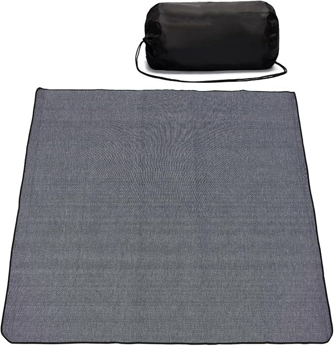 Grey Picnic Blanket with Strap, 60'' x 80'' Sandproof Beach Mat with Storage Bag, Waterproof Outdoor Blanket for Travel Camping Park Beach, Machine Washable (Grey)