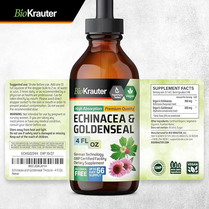 BIO KRAUTER Echinacea with Goldenseal Tincture 4 Fl. Oz. & Olive Leaf Tincture 4 Fl. Oz.